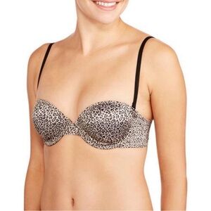 Strapless Maidenform Leopard Cheetah Print Red Lined Push Up Padded Bra 36D